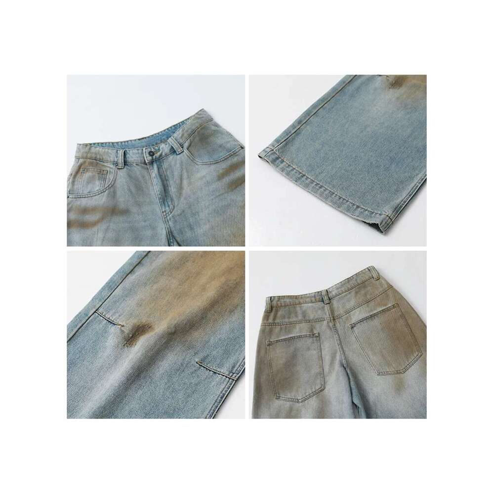 CHIC VEN Women High Waisted Dirty Dyed Jeans Vintage Casual Wide Leg Denim Pants Female Trousers Autumn 2024