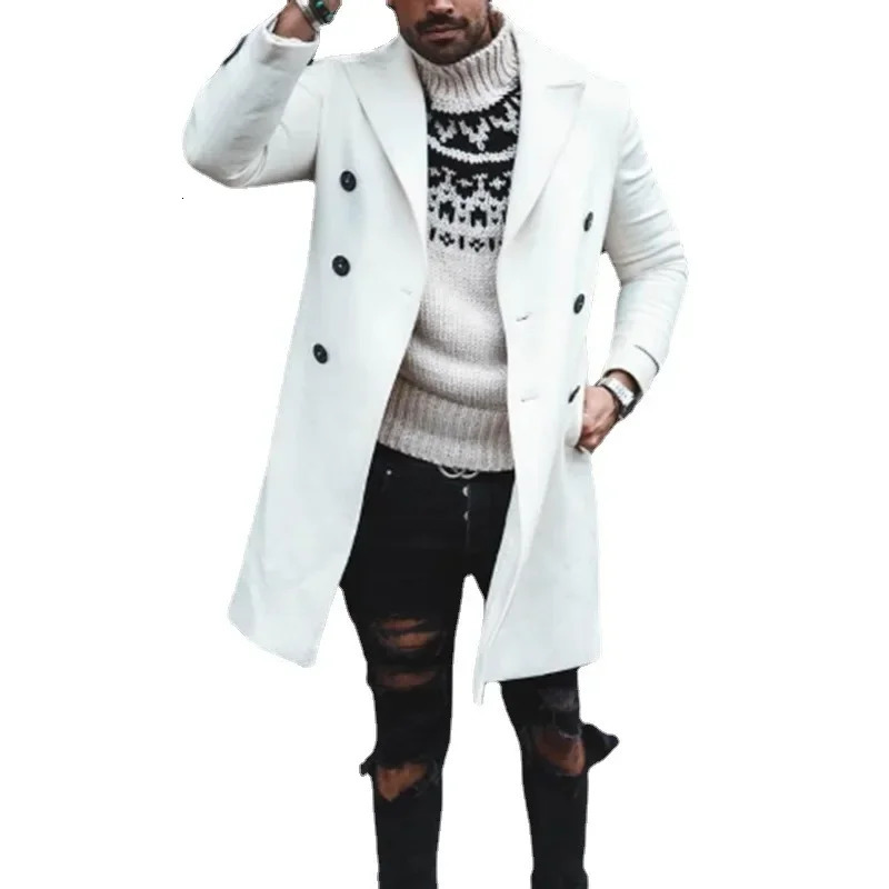 Fashionable mens wool coat solid casual collar double-layer coat wool coat mens long sleeved open top coat top 241024