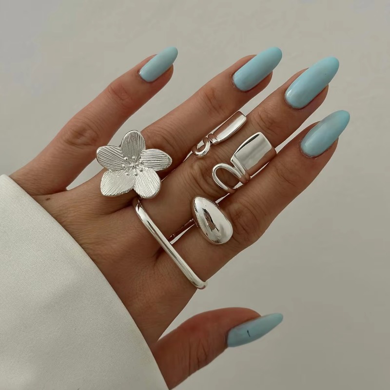 Luxury Stainless Steel 18K Gold Plated Ring Women Jewelry Fashionable Water Drop Double Finger Ring Size 7