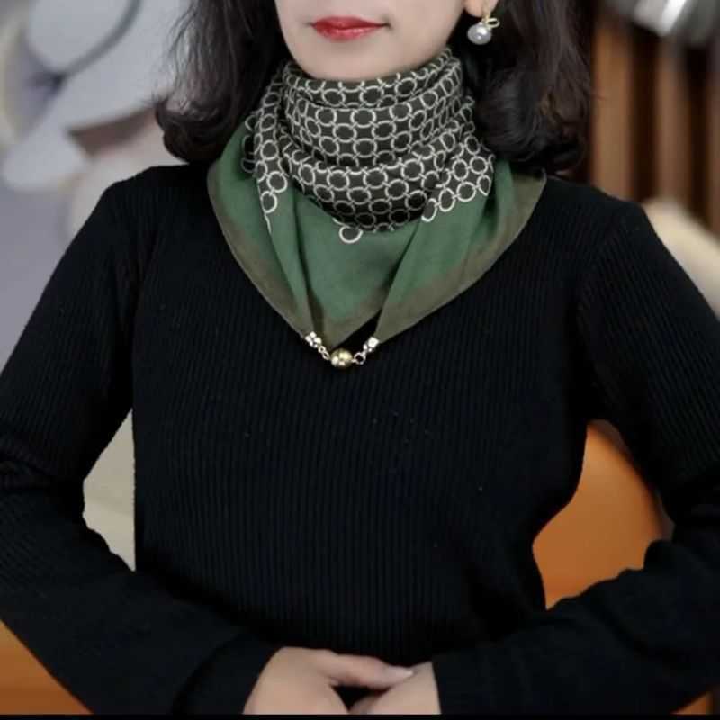 New designers Neck Texture ece Protection silk Womens scarf nice Small Buckle Magnetic
