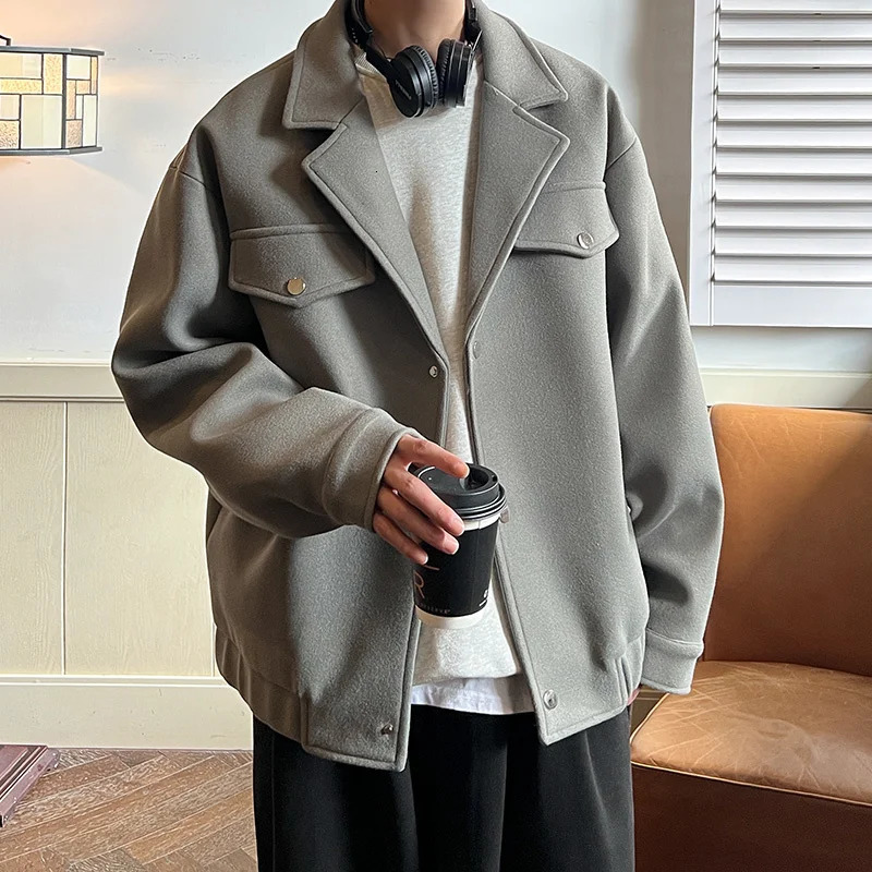 Winter thick wool coat mens warm and fashionable casual thick wool jacket mens loose short wool coat mens coat M-3XL 241024