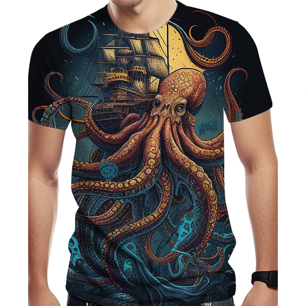 Mens T shirt Men's Octopus Graphic T Shirt 3D Graphic Cool Casual Tee tee Casual tops summer clothes Breathable and stylish