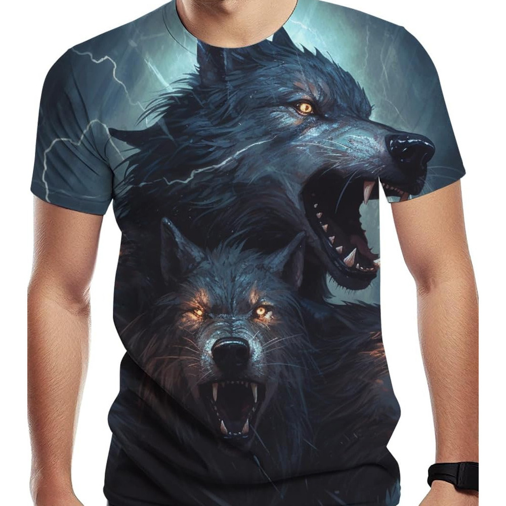 Mens T shirt Novelty cool Top Wolf Graphic Print Short Sleeve Men's tee Casual tops summer clothes Breathable and stylish