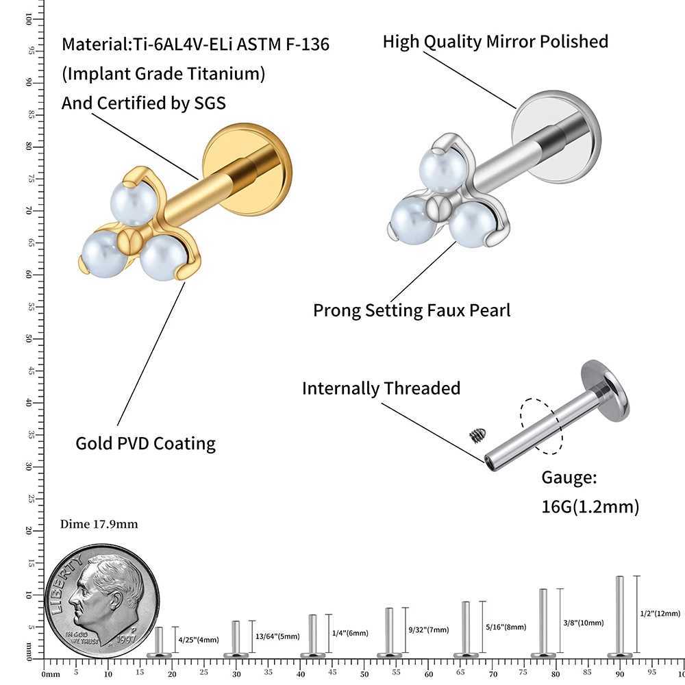 Grand ASTM F136 Titanium 16G Trinity Pearl Earrings Helix Tragus Earrings Three Flower Earrings Lipstick Perforated Jewelry W241023