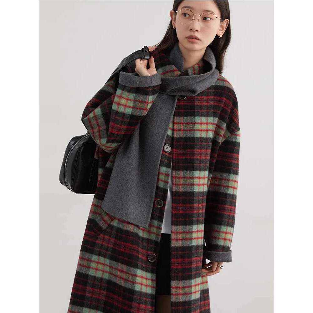 CHIC VEN Women Woolen Long Coat Loose New Double-Sided Overcoat With Scarf Ladies Plaid Topcoat Autumn Winter 2024 Clothing