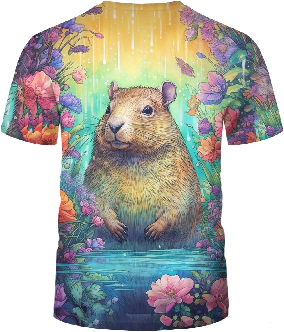 Mens T shirt Brave Animal Colorful Capybara T-Shirts Retro Tropical Casual Tee Top tee Casual tops summer clothes Breathable and stylish