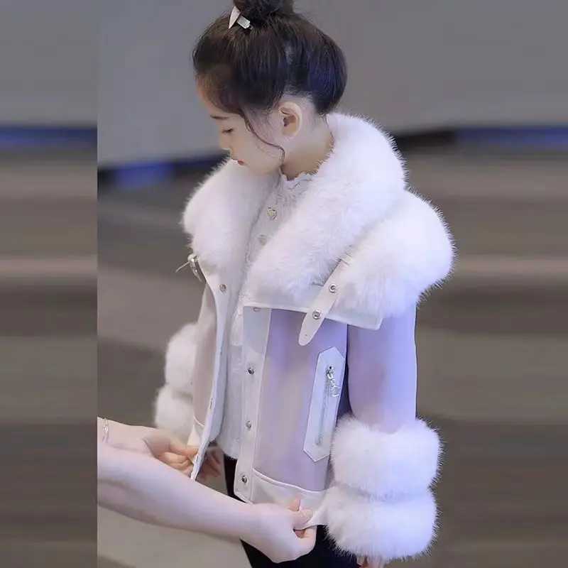 Girls Velvet Thick Coat 2024 Autumn/Winter Princess Childrens Fur Integrated Fur Sweater W241023