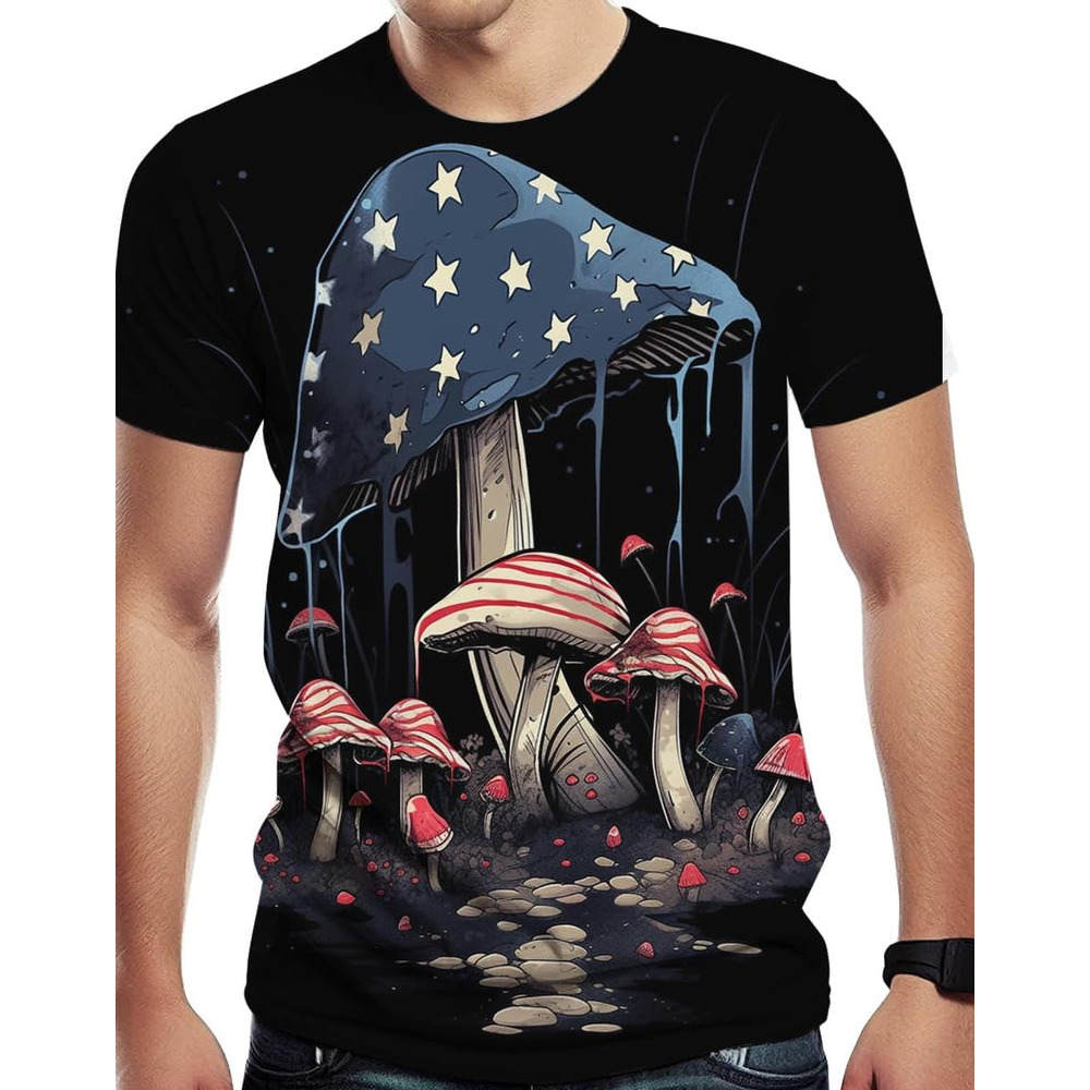 Mens T shirt Men's Fantasy Mushroom Graphic Creative Novelty 3D Print Casual tops summer clothes Breathable trend