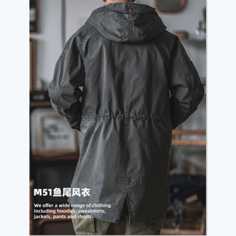 Retro M51 Army Green Windbreaker Fishtail Hooded Jacket AMEKI Long Coat Outdoor Trekking Training Military Camp Clothes