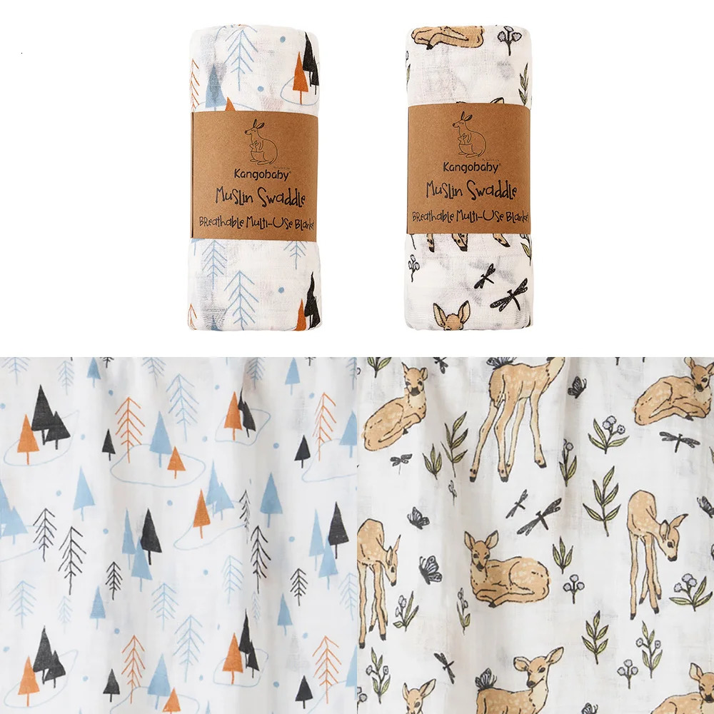 Kangobaby My Soft Life 2pcs Set 100 Cotton Baby Muslin Swaddle Blanket born Bath Towel Infant Wrap 241014
