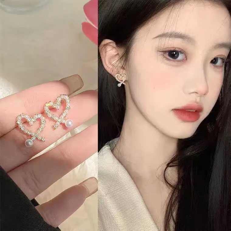 Cute Crystal Pearl Love Heart Stud Earrings For Women 2022 Korean Fashion Jewelry Wholesale Wedding Earring Boucle Oreille FemmeX241023