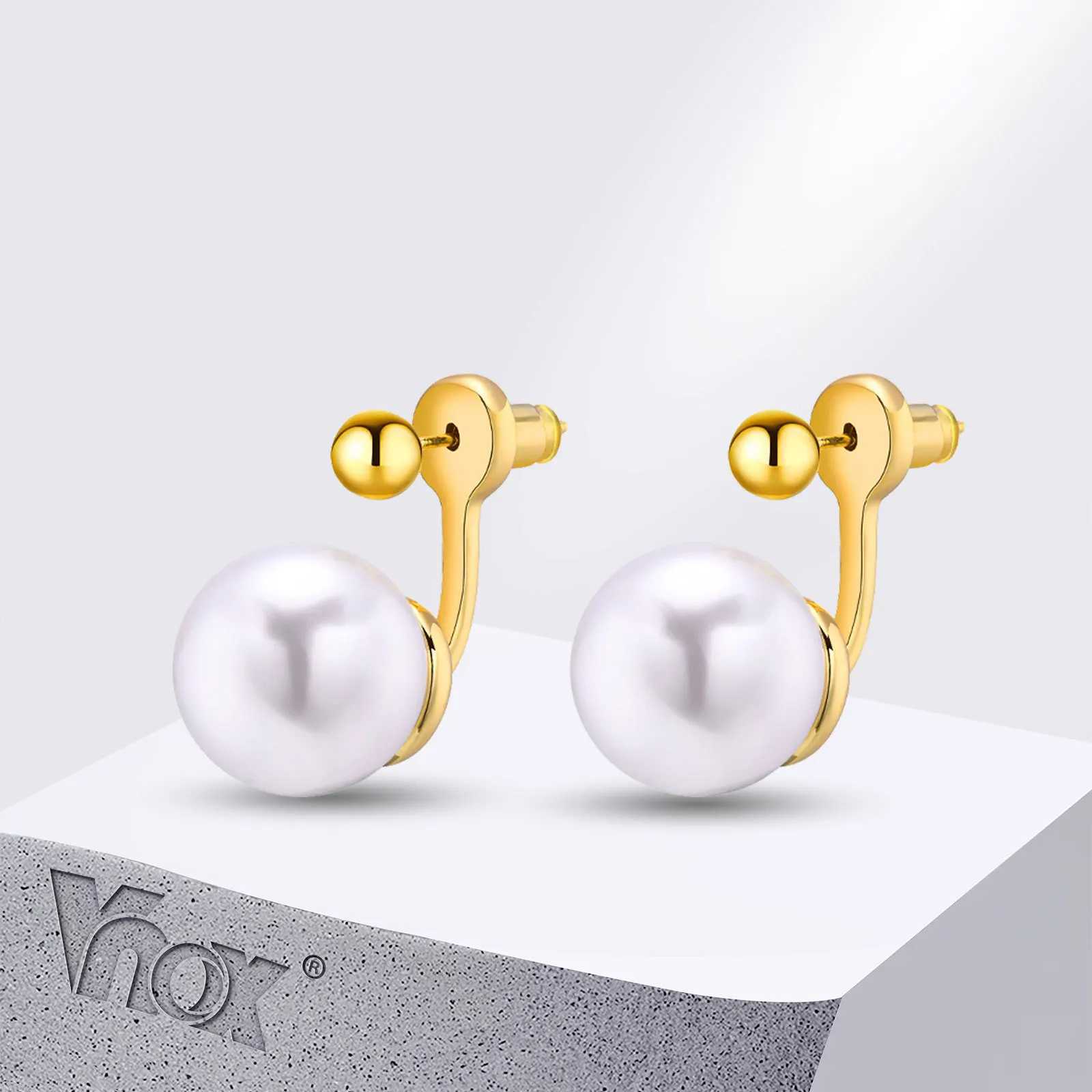 Vnox 1 Pair Minimalist Round Simulated Pearl Earrings for Women Girls Simple Dainty Ladys Party Ear JewelryX241023