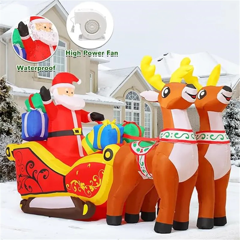 2.1-meter-long Christmas decoration inflatable Santa Claus reindeer sled with built-in LED lights to celebrate Christmas party Years garden decoration