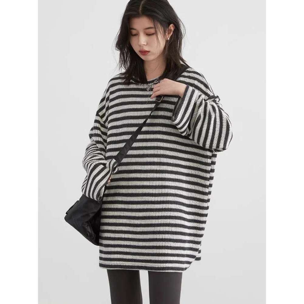 CHIC VEN Women T-Shirts Loose Casual New O Neck Knit Striped Long Sleeved Female Tees Oversized Woman Top Spring Autumn 2024