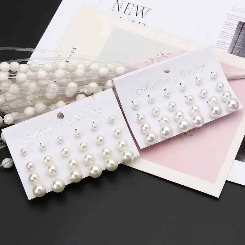 Shiny simulated pearl earrings with 12 pairs of round earrings used for party street photography W241023