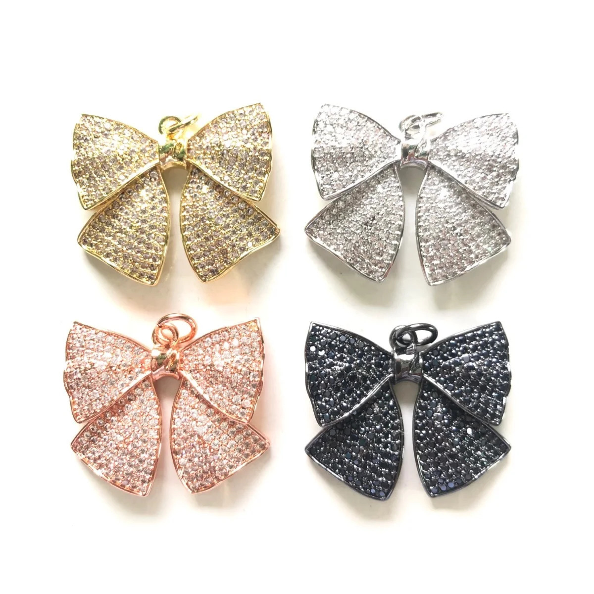 5pcs Large Size Bow Tie Charms for Women Bracelets Necklaces Making Zirconia Paved Bling Pendants Jewelry Accessory Supply 241023