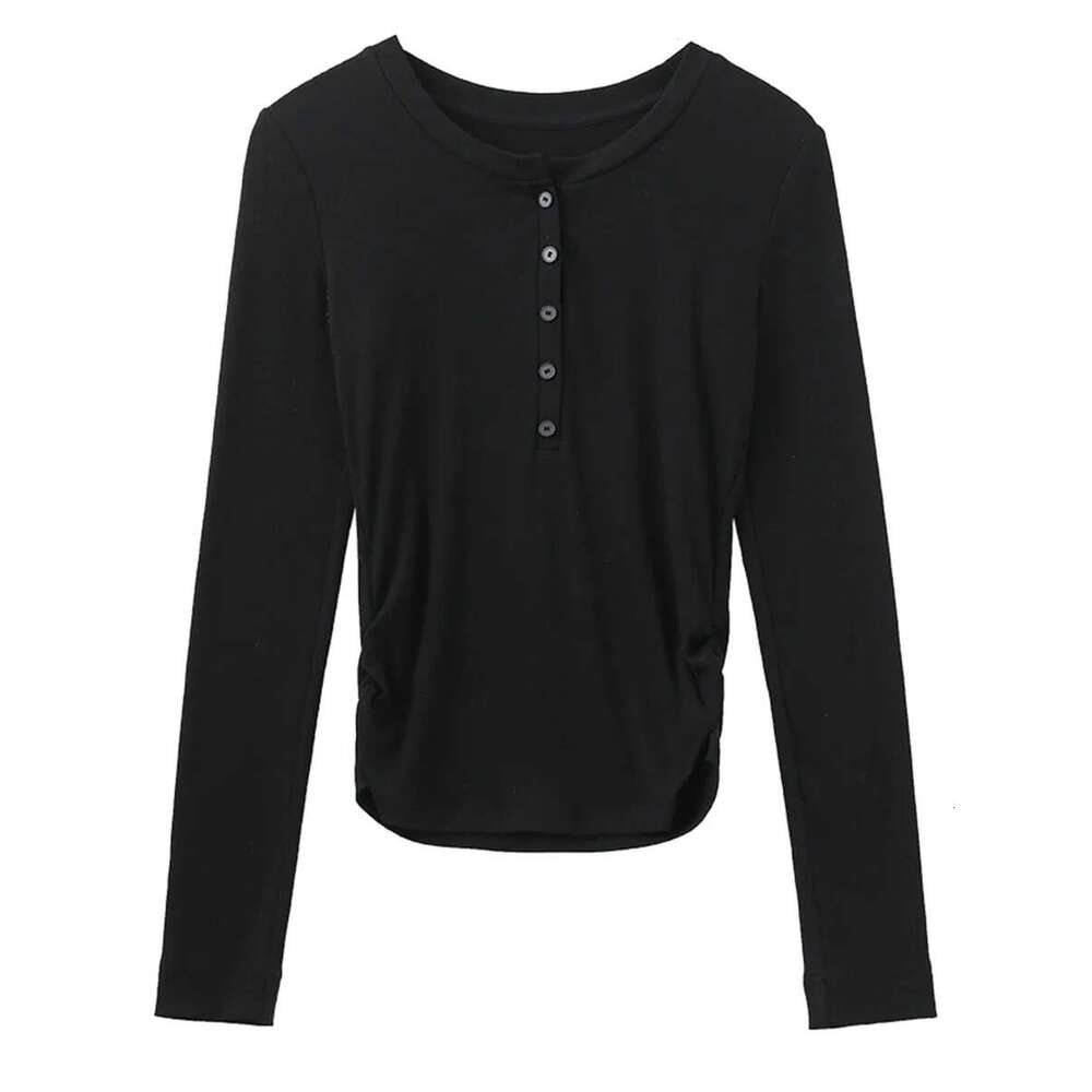CHIC VEN Women T-Shirts Solid New Half Open Neck Button Long Sleeved Tees Bottom Top Female Clothing Spring Autumn 2023