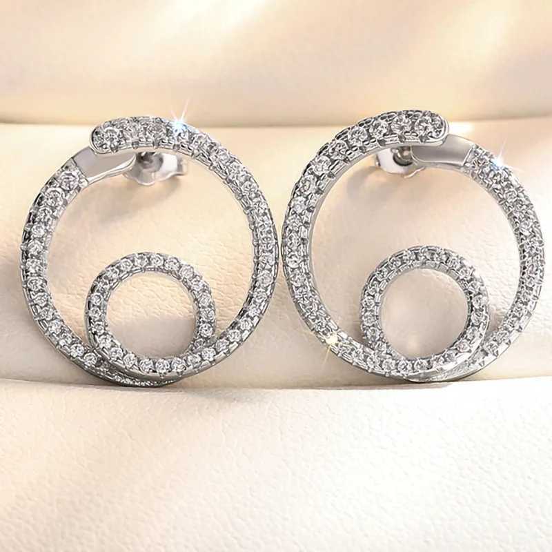 925 Sterling Silver Stud Earrings Full Paved CZ Dazzling Earrings for Women Exquisite Round Accessories Trendy JewelryX241023
