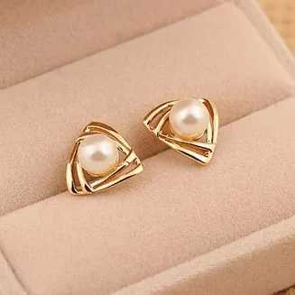 New Fashion Pearls Earring 2016 Elagant Charming Triangle Plated Gold Pearl Ear Stud Earrings Gift Lady Girl Boucle DoreilleX241023