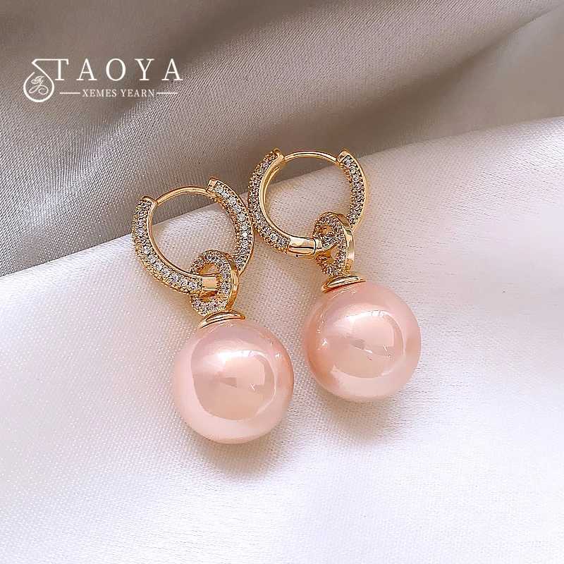 Advanced Geometric Circular Miniature Set Zircon Pink Pearl Pendant Earrings for Women 2023 Fashion Jewelry Decoration Girls Earrings W241023