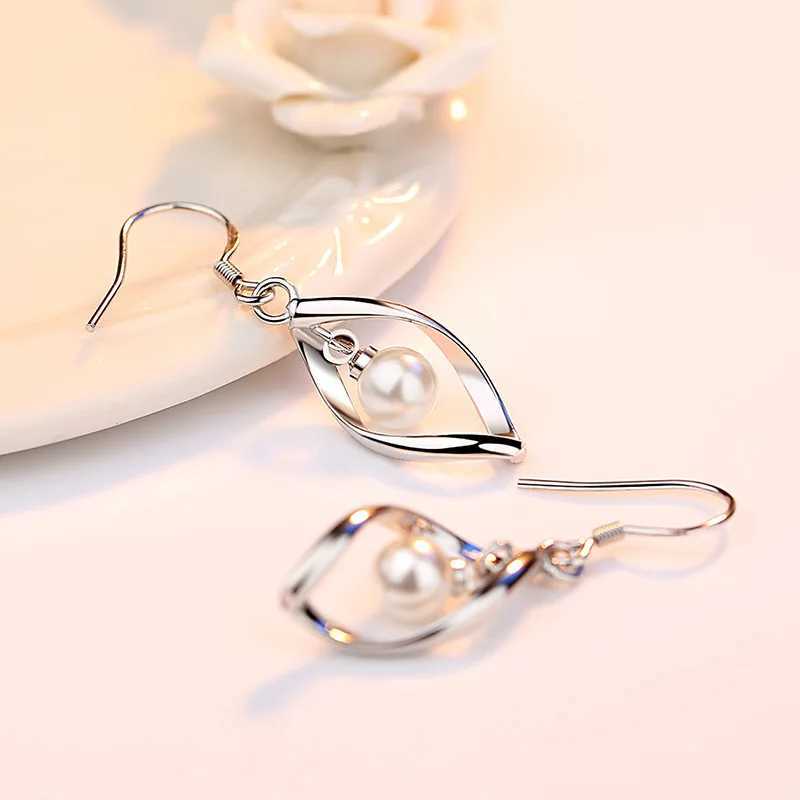 Real 925 sterling silver womens fashion jewelry new hollow pearl pendant earrings XY0027 W241023