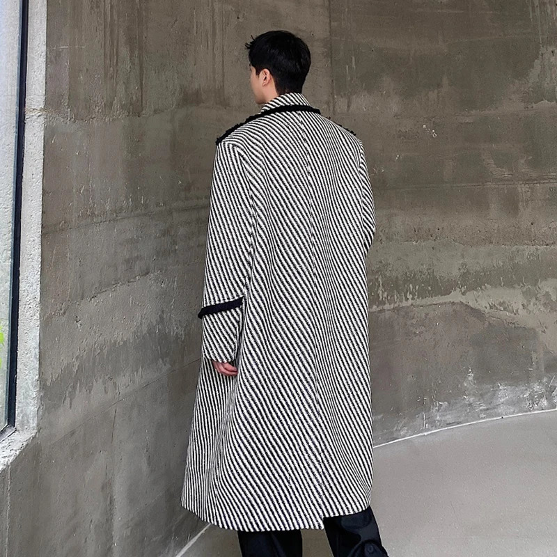 IEFB winter mens wool long coat thick woven twill lapel wool coat Korean style windproof agent trend autumn 9C3302 241024