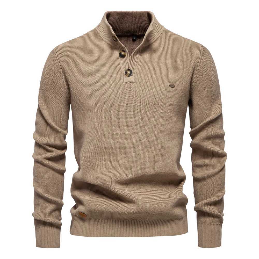 AIOPESON Mens Mock Neck Button up Cotton Pullover Sweaters Casual Social Knit Turtleneck Autumn Winter Sweaters for Men LX241024