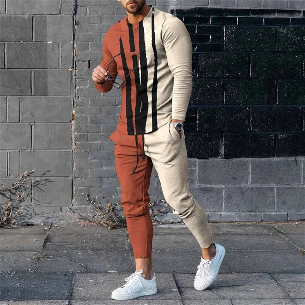 Autumn long sleevedmens Trouser set mens streetwear casual mens long sleeved set oversized set mens clothing 2-piece set 241024