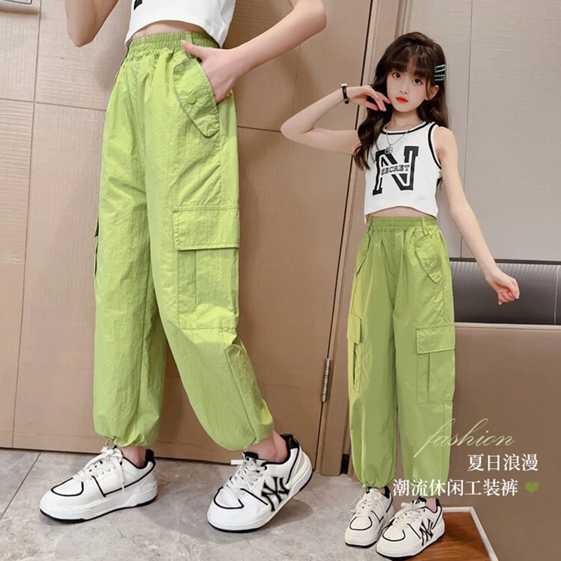 Spring/Summer Teen Girls Pants Childrens Trousers Fashion Korean Edition Childrens Product Pants 6 8 10 12 14 Year Old Youth Clothing 241024