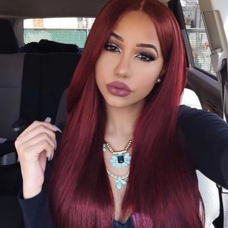 New wig female light blonde middle parting long straight blonde long hair high temperature silk chemical fiber wig headpiece