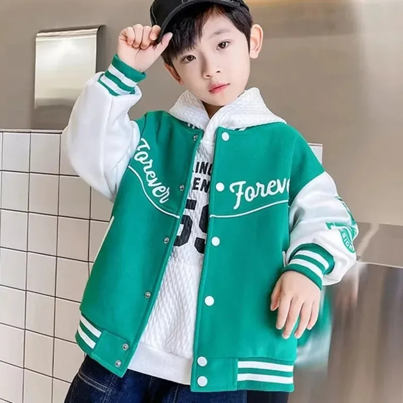 Spring and Autumn Casual Boys Contrast Alphabet Varsity Jackets School Childrens Clothing Tops Childrens Single Chest Sports Jacket 3-14 Years Old 241