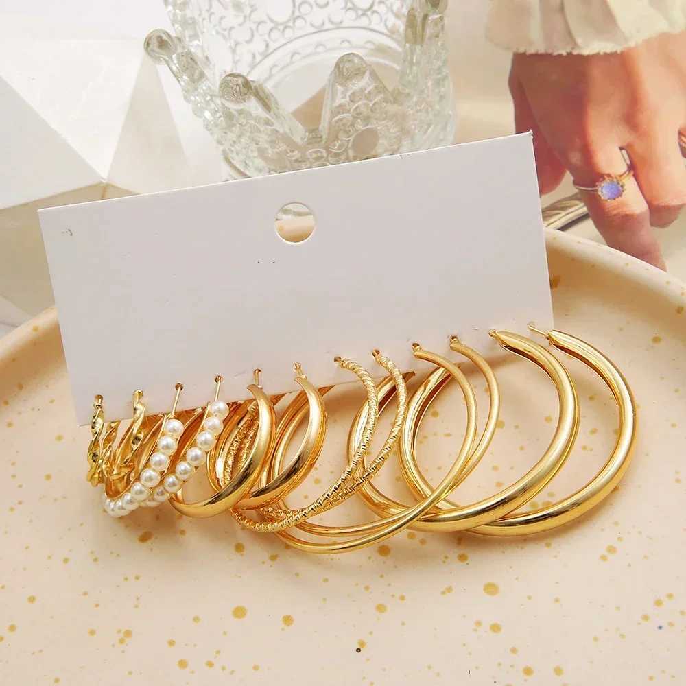 Bohemian large ring earring set gold Bohemian retro pearl earrings heart-shaped zircon earrings jewelry gift W241023