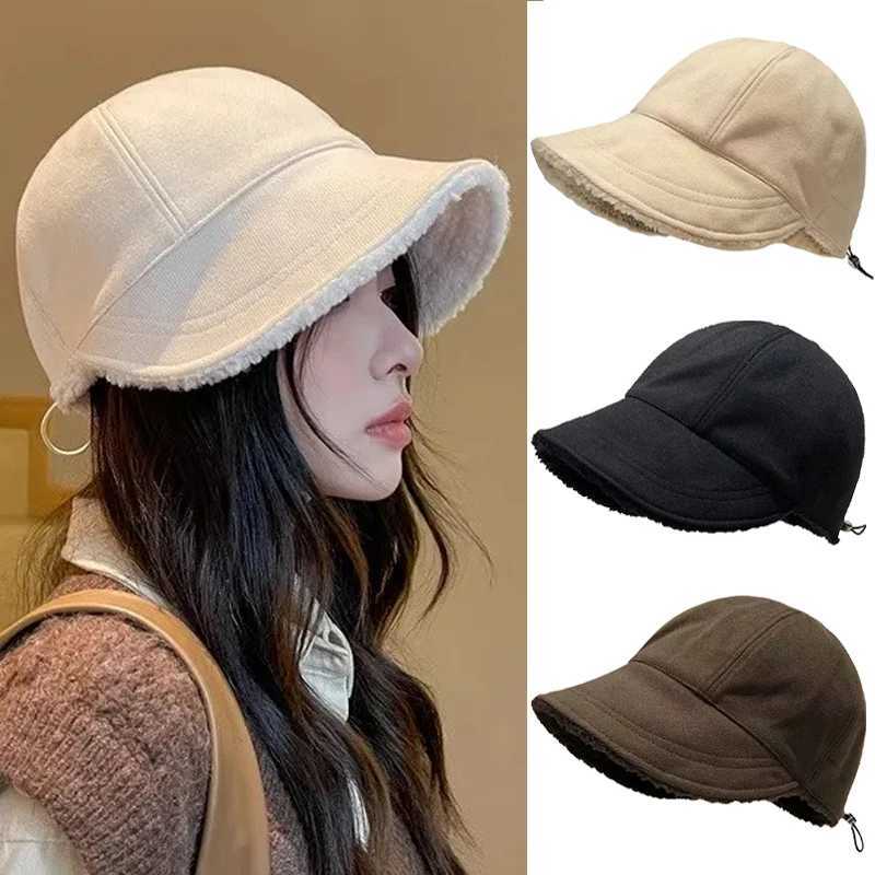 Wenlam wool winter bucket hat double-sided woven fishermans hat wool thick warm basin hat large Brim solid lining X241023