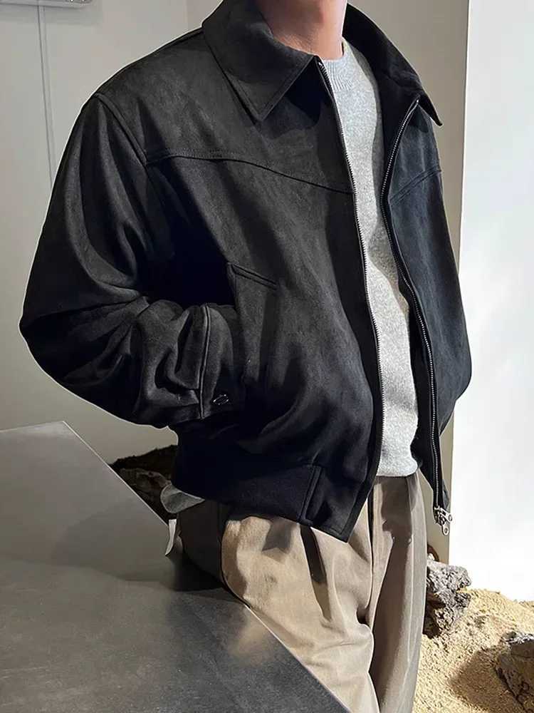 Mens Short Bomber Jacket 2024 Spring Vintage Y2k Collar Zipper Pocket Windproof Coat Coats Luxury High Quality Coat Strtwear X241023