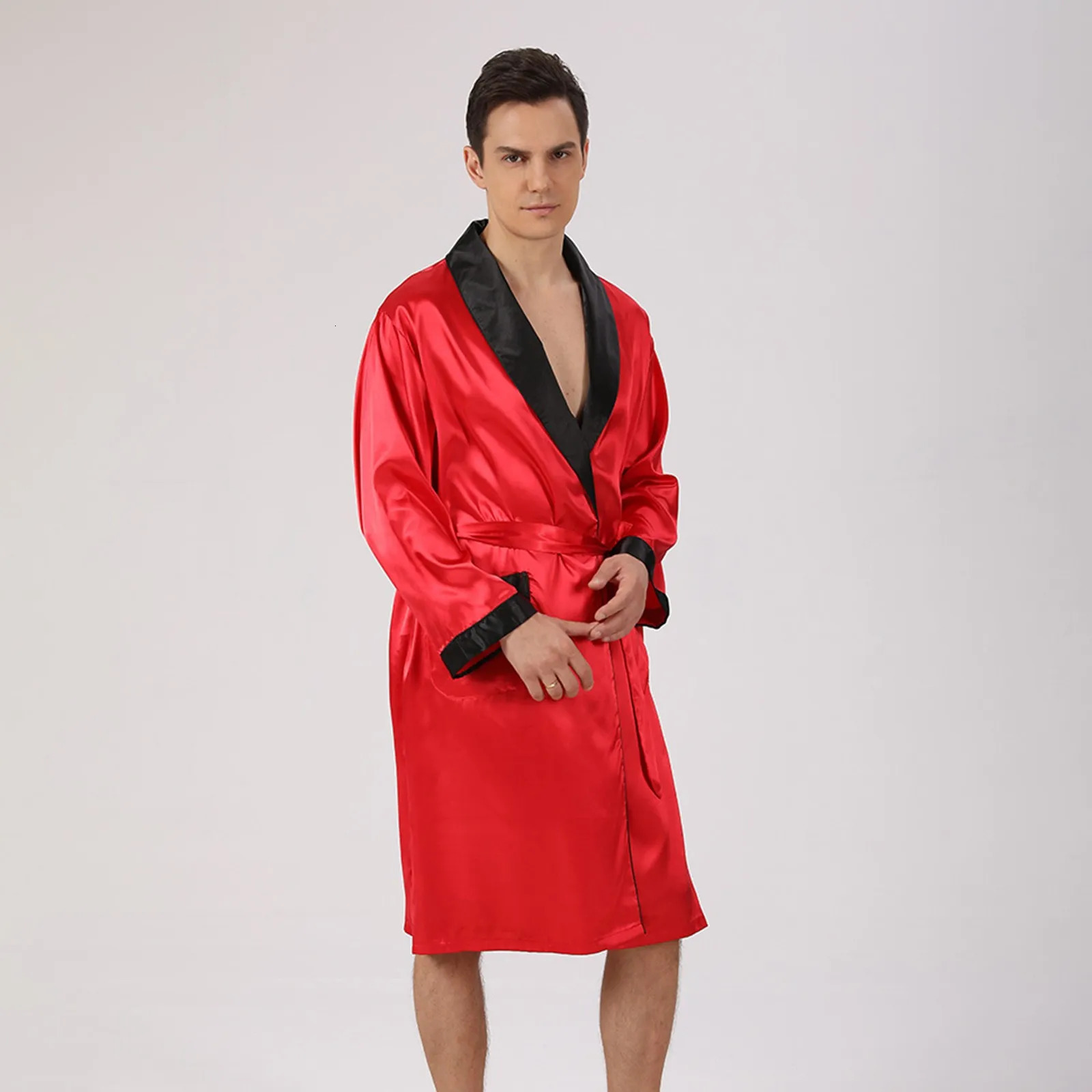 Mens long sleeved loose bathroom with shorts set pajamas kimono mens autumn comfortable mens pajamas 241023