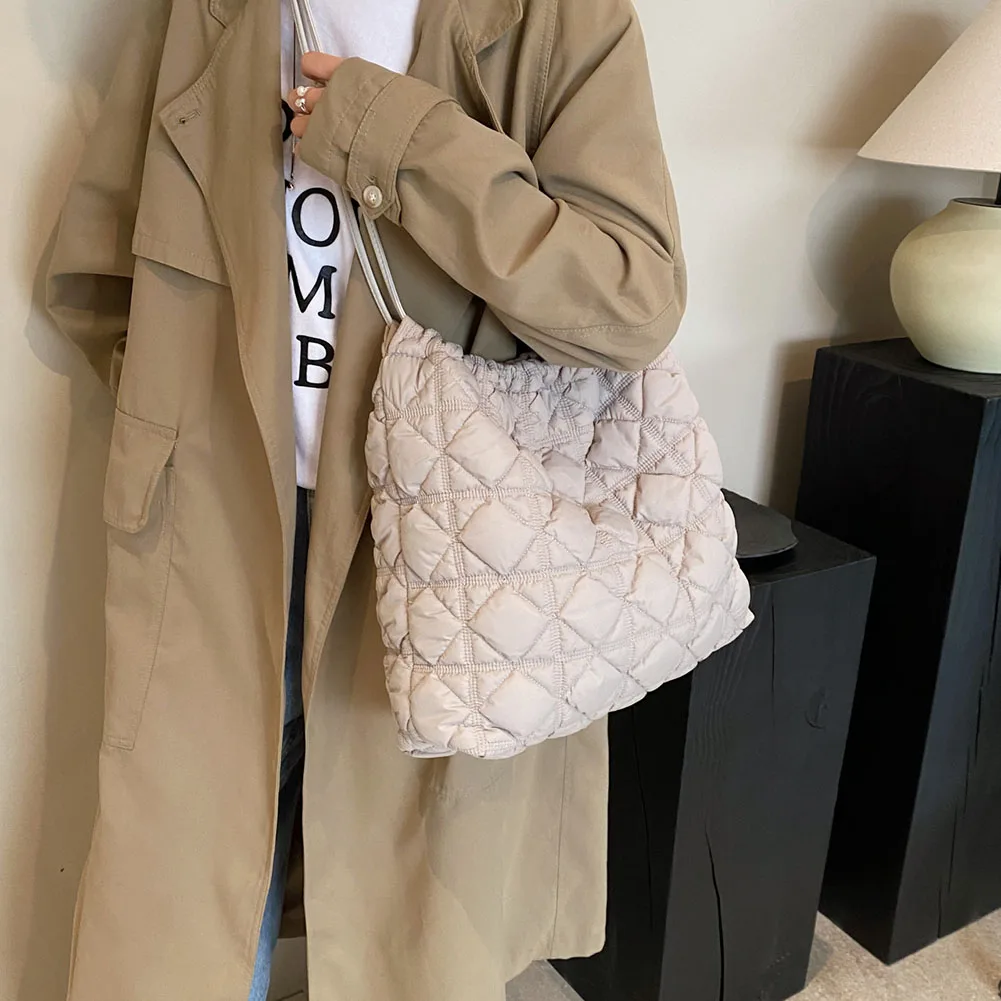 Women Diamond Quilted Bucket Bag Casual Pleated TLXT Cloud Bag Large Capacity Puffer Tote Bag Crossbody Sling Bag Girl Stylish Bag