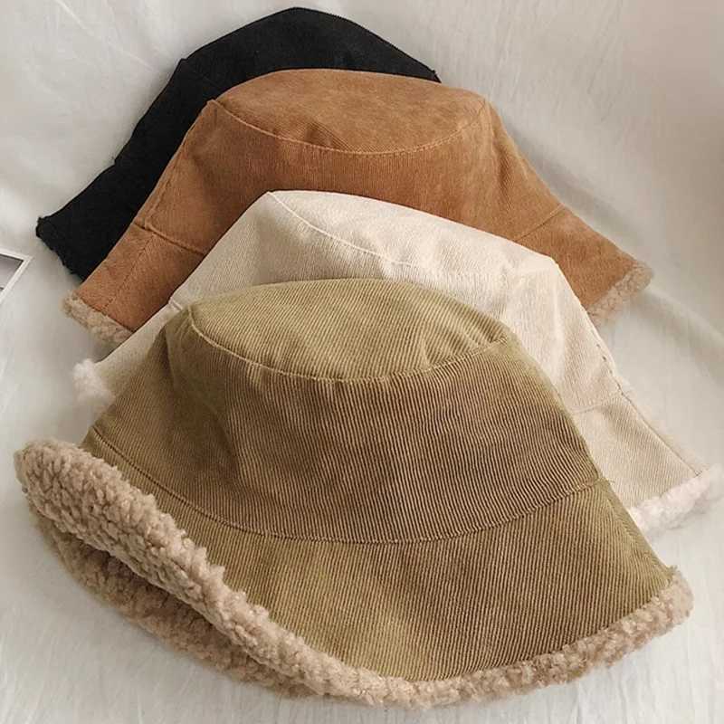 Winter bucket hat Warm Panama hat fluffy ladies coral hat double-sided outdoor wear warm girls fisherman hat X241023