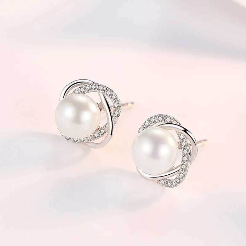Real 925 Sterling Silver Crystal Jewelry New Cross Circle Pearl Stud Earrings For Women XY0200X241023