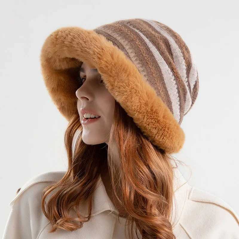 Fashionable warm bucket hat winter fur high-quality womens fisherman hat Fem plush warm windproof Panama hat X241023