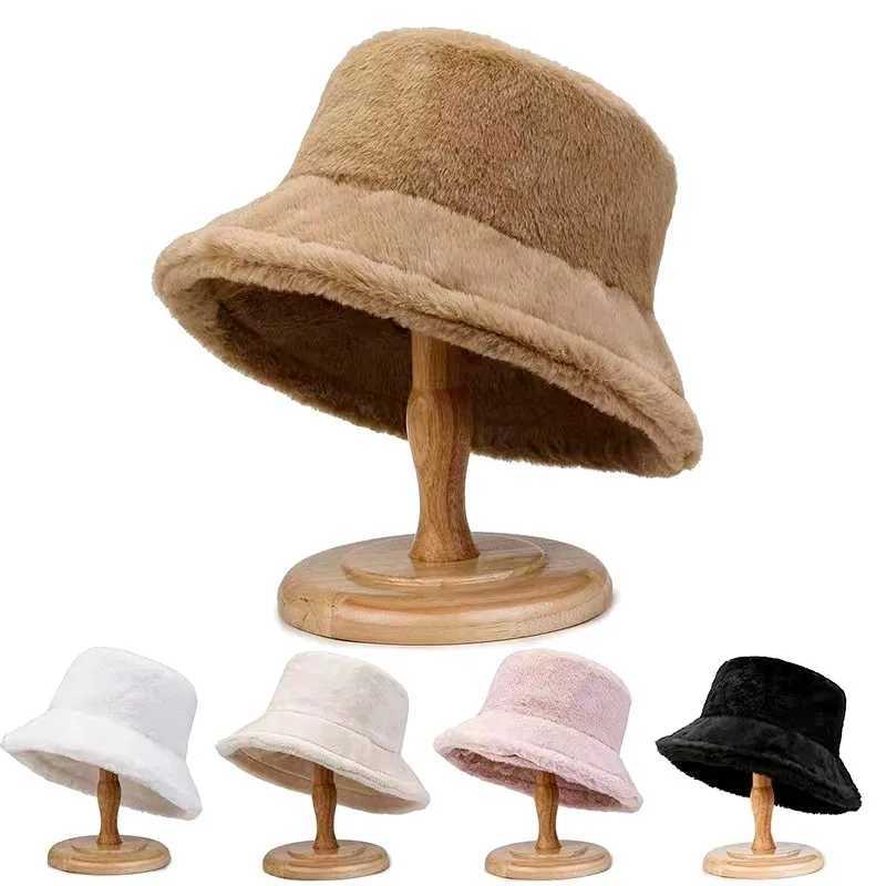 Warm Thick Hat Autumn Winter Bucket Hat Cool Panama Womens Cashmere Outdoor Solid Color Fishermans Sunshade Hat Neutral Edition X241023