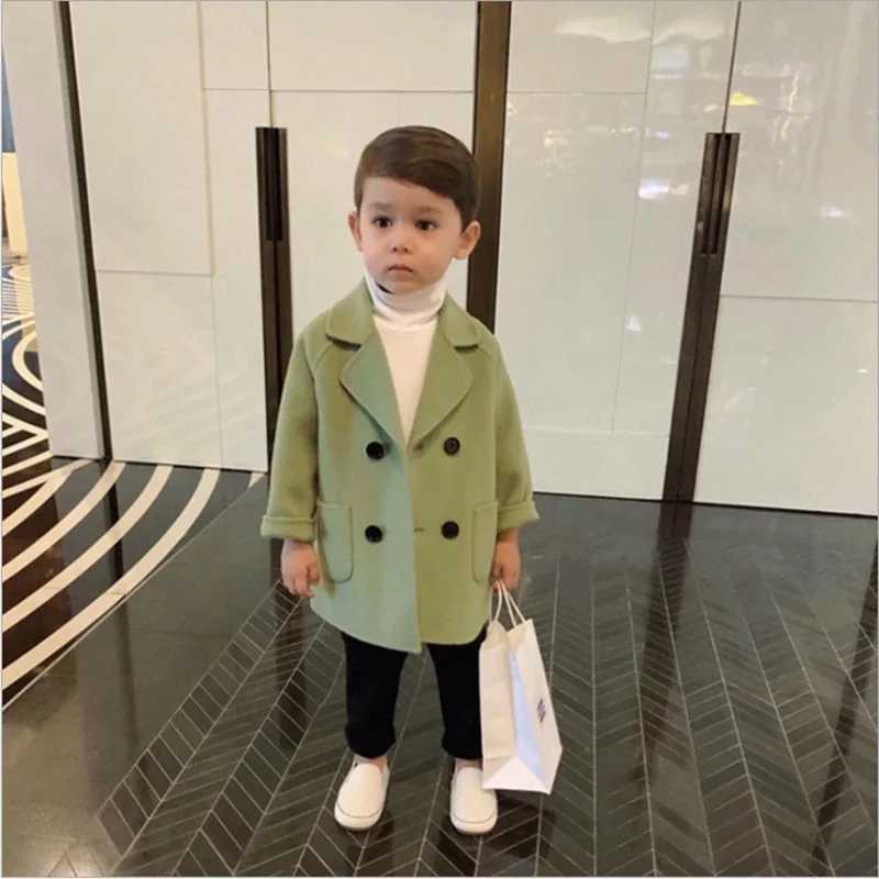 Baby boys and girls wool jacket long double-layer warm baby collar coarse woolen coat spring and autumn winter baby coat W241023