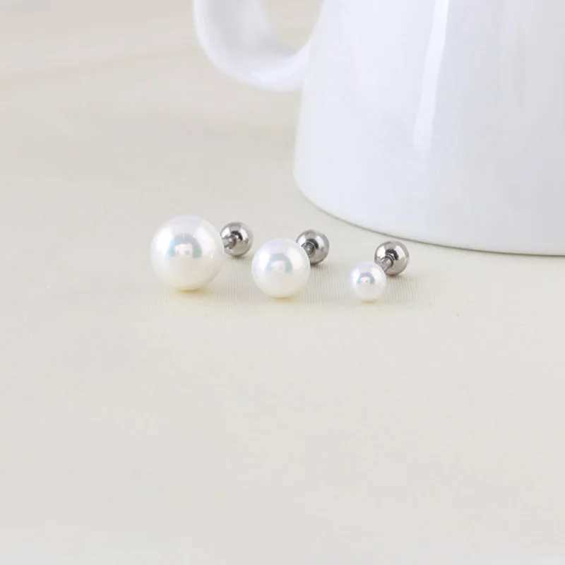 Souy 2 pieces of 4/6/8mm steel titanium pearl ball screw earrings for womens stud earrings W241023