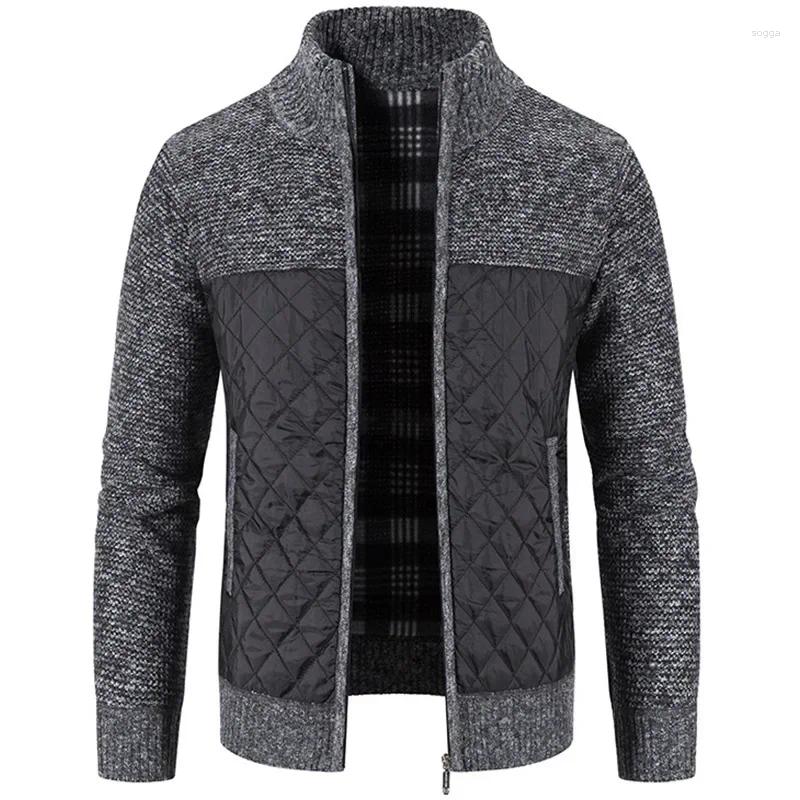 Mens Sweaters Men Cardigan Sweater Coat Autumn Winter Warmth Thickening Stand-up Collar Casual Male Clothing Knitted Stitching Jacket