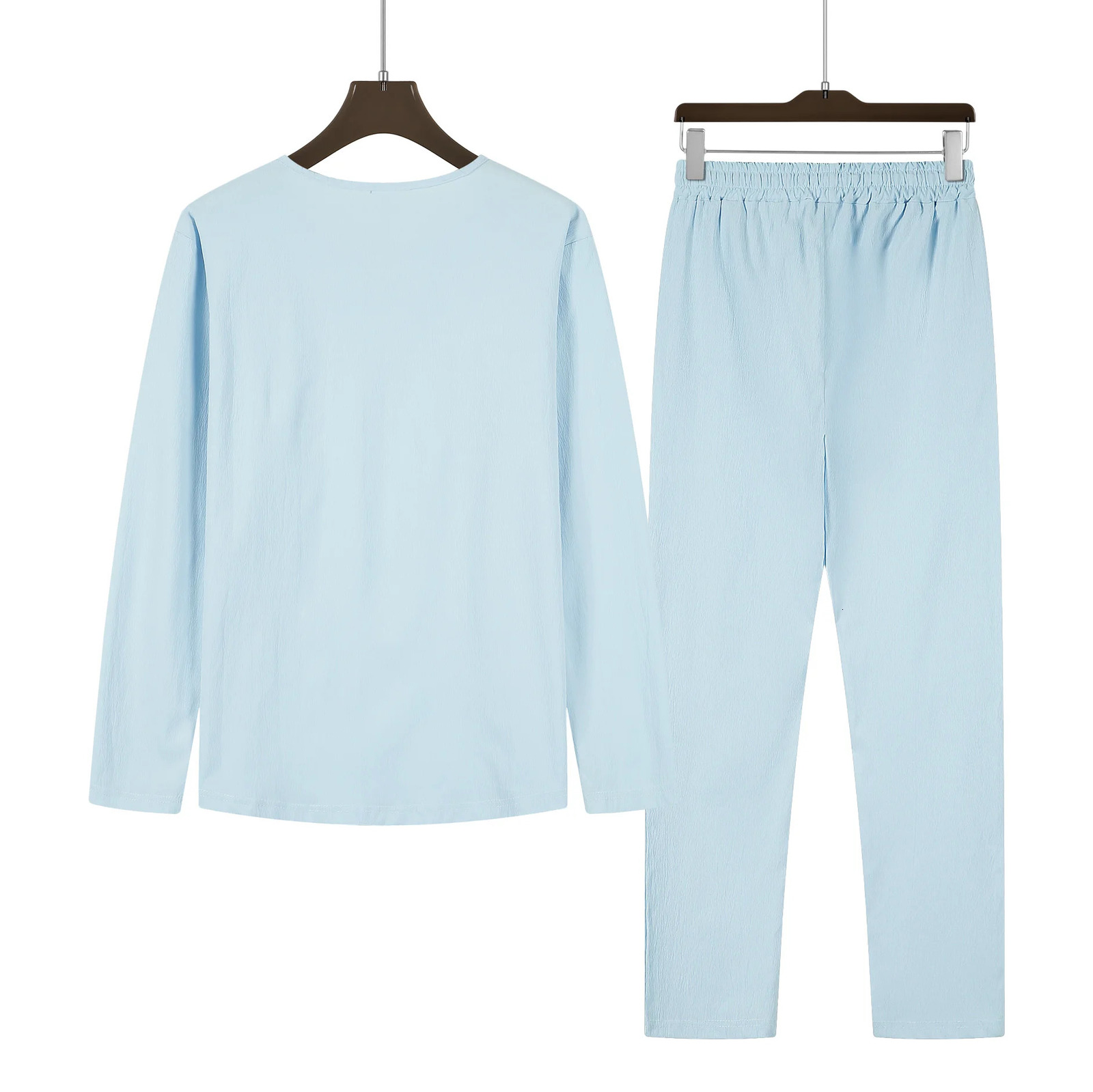 2-piece mens solid color loose summer suit short sleeved camping collar shirt and casual pants 241024