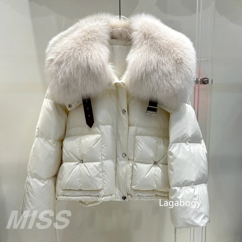 Natural Fox Fur Collar Womens Winter 90% White Duck Down Jacket Style Womens Short Warm Inflatable Jacket 241023
