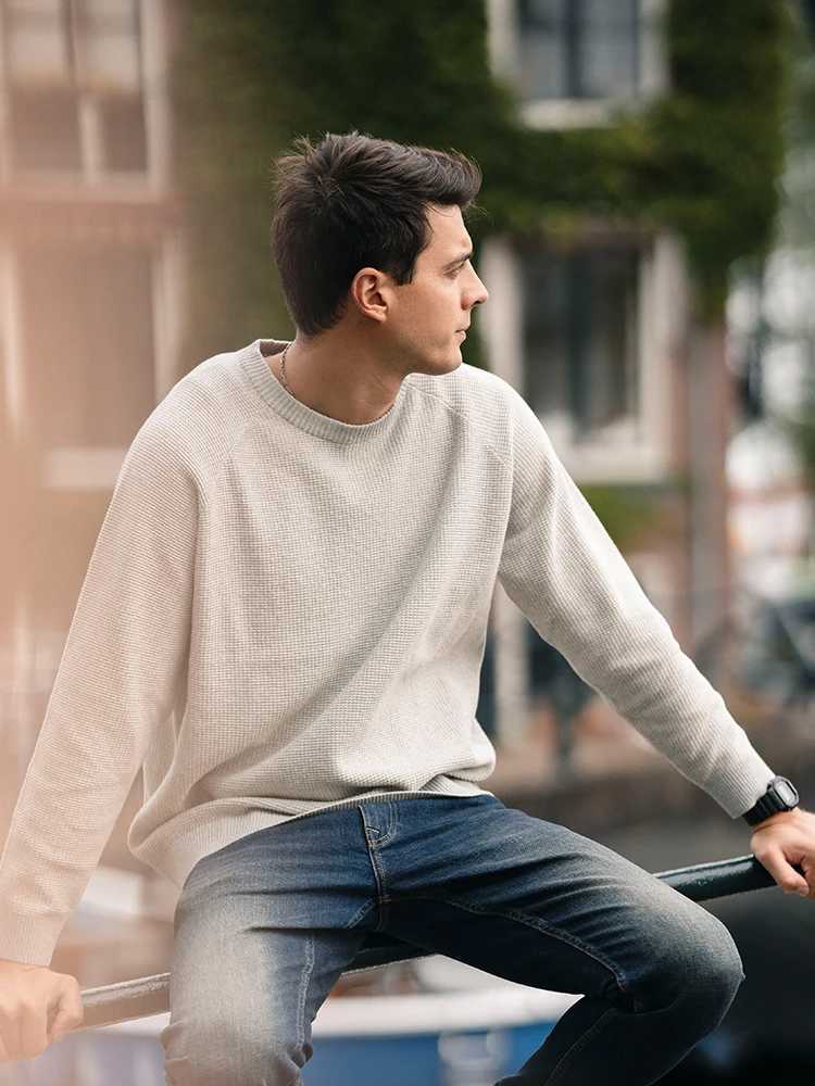 SIMWOOD 2024 Autumn Winter New Oversize Casual Crewneck Sweater Men Waffle Textured Long Sleeve Knitted Pullover LX241024