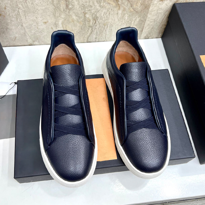 New designer shoes triple stitch Secondskin trainers shoes men sneakers Low Top Sneaker Stripes Social Wedding Party cross elastic Black brown beige leather shoe