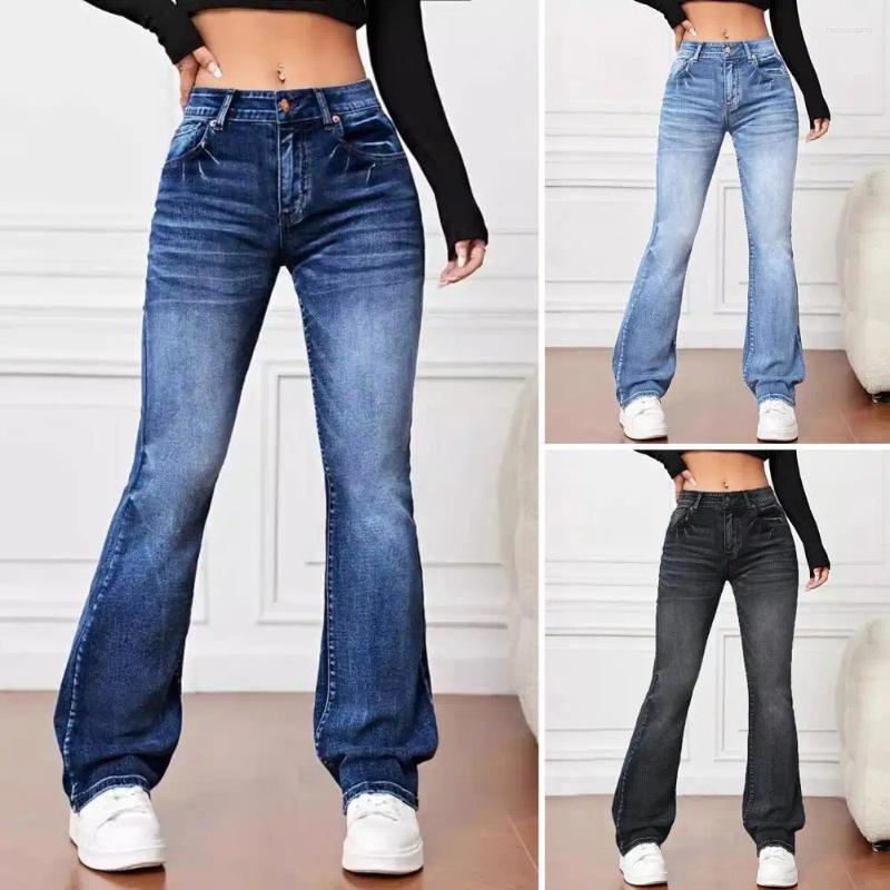 Women's Jeans: High-Waisted, Flared Hem, Gradient Color, Multi-Pockets, Button Zipper, Streetwear