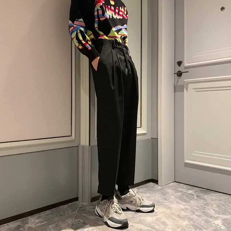 Prowow Spring Men Pants Solid Straight Loose Trousers All-match Simple Nine Points Trousers Korean Style Suit PantsX241023