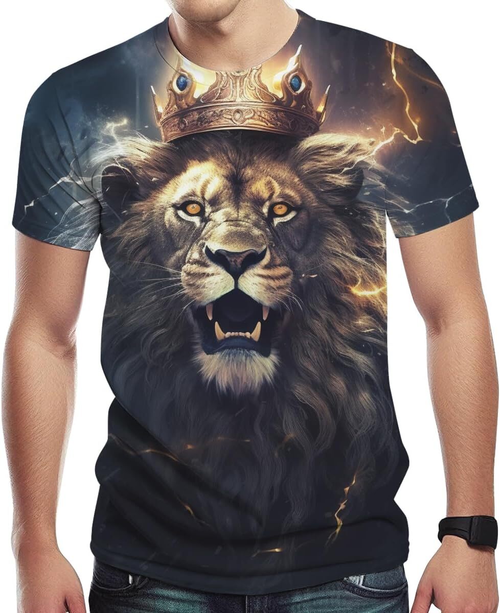 Mens T shirt Mens Casual Tees Short Sleeve Tshirt with Lion Graphic Print tee Casual tops summer clothes Fashionable and cool